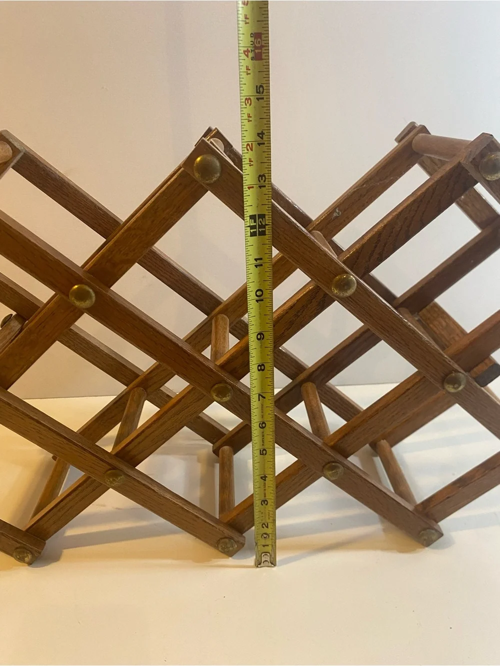 Vintage Solid Oak Wood 8 Bottle Accordion Folding Wine Rack 14”x22”